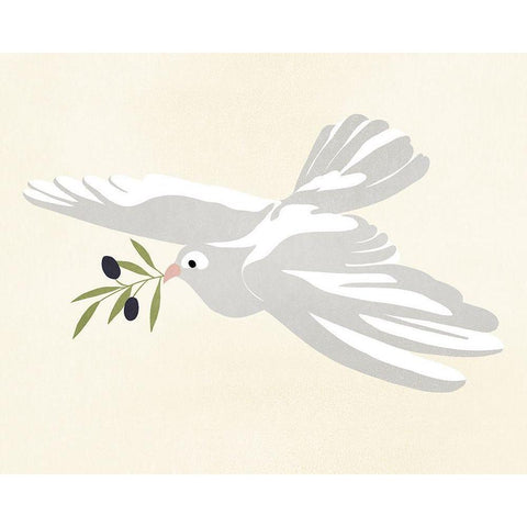 Olive Branch Dove I White Modern Wood Framed Art Print by Warren, Annie