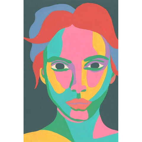 Colorblock Face I Black Modern Wood Framed Art Print with Double Matting by Moore, Regina