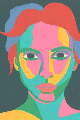 Colorblock Face I White Modern Wood Framed Art Print with Double Matting by Moore, Regina