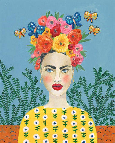 Frida Headdress I Black Ornate Wood Framed Art Print with Double Matting by Moore, Regina