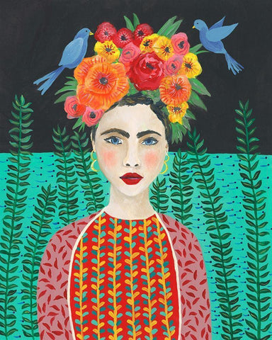 Frida Headdress II White Modern Wood Framed Art Print with Double Matting by Moore, Regina