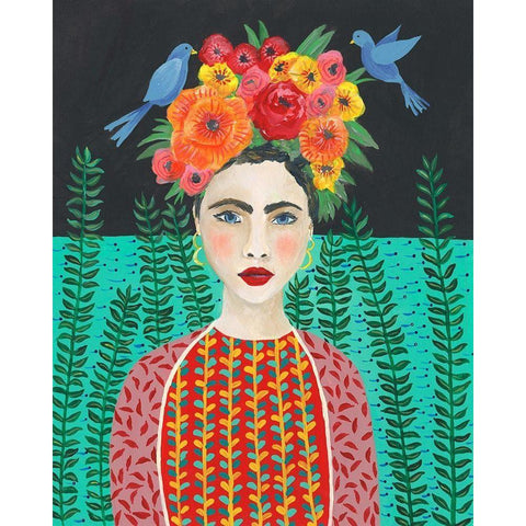 Frida Headdress II Black Modern Wood Framed Art Print by Moore, Regina
