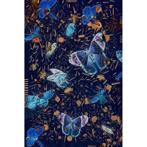 Confetti with Butterflies II Black Modern Wood Framed Art Print by Arbel, Lori