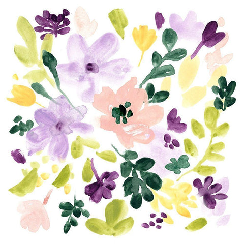 Lavender Meadow II White Modern Wood Framed Art Print with Double Matting by Vess, June Erica