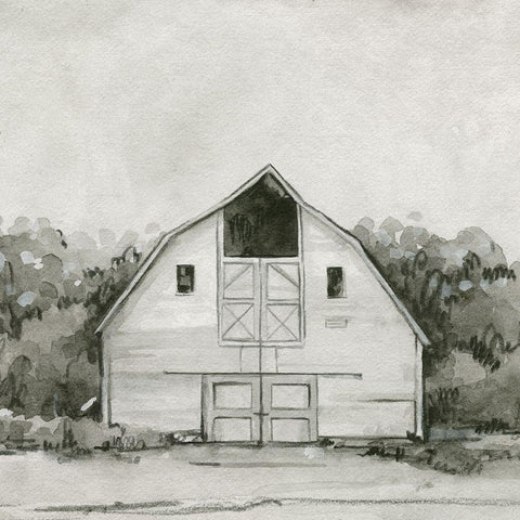 Solemn Barn Sketch III Black Ornate Wood Framed Art Print with Double Matting by Caroline, Emma