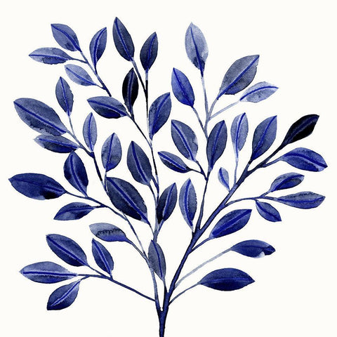 Deep Blue Branch I White Modern Wood Framed Art Print with Double Matting by Warren, Annie