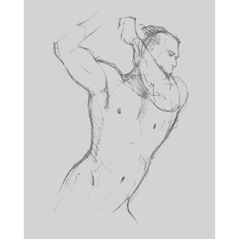 Male Torso Sketch I White Modern Wood Framed Art Print by Green, Jacob