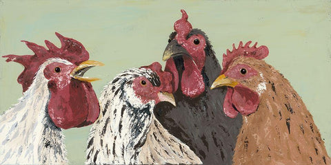 Four Roosters White Modern Wood Framed Art Print with Double Matting by Reynolds, Jade