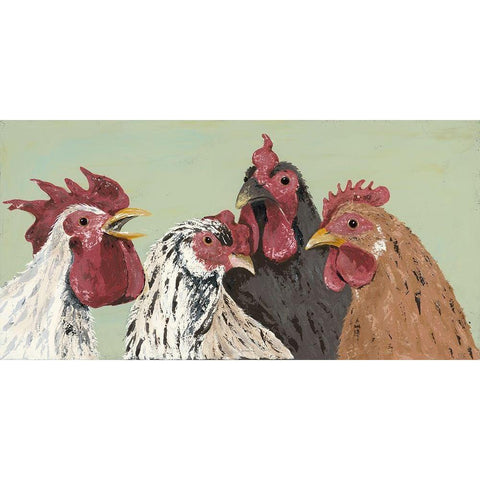 Four Roosters Black Modern Wood Framed Art Print by Reynolds, Jade