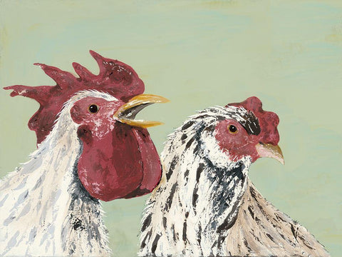 Four Roosters White Chickens White Modern Wood Framed Art Print with Double Matting by Reynolds, Jade