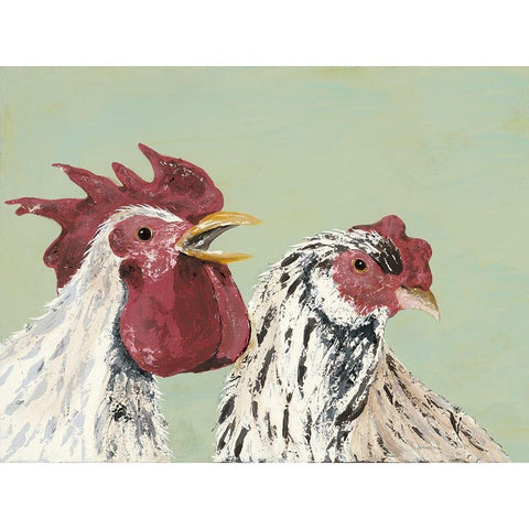 Four Roosters White Chickens White Modern Wood Framed Art Print by Reynolds, Jade