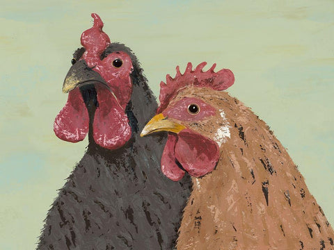 Four Roosters Brown Chickens White Modern Wood Framed Art Print with Double Matting by Reynolds, Jade