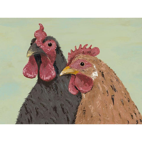 Four Roosters Brown Chickens Gold Ornate Wood Framed Art Print with Double Matting by Reynolds, Jade