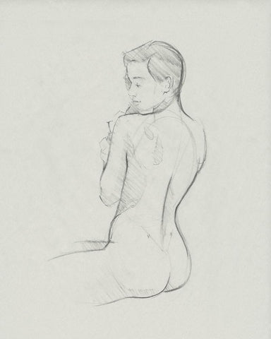 Female Back Sketch I White Modern Wood Framed Art Print with Double Matting by Green, Jacob