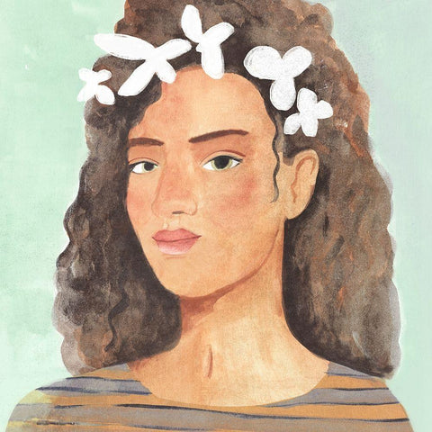 Folk Art Portrait III Black Ornate Wood Framed Art Print with Double Matting by Warren, Annie