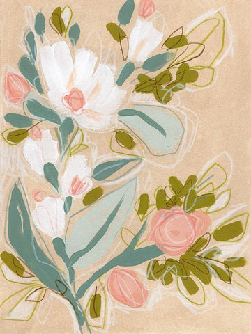 Spring Sketch I White Modern Wood Framed Art Print with Double Matting by Vess, June Erica