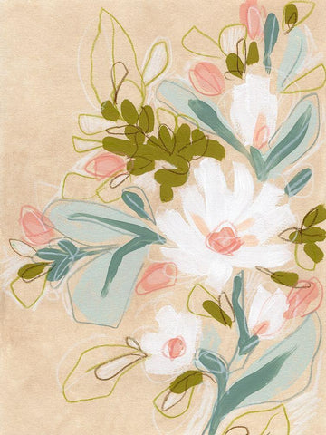 Spring Sketch II White Modern Wood Framed Art Print with Double Matting by Vess, June Erica