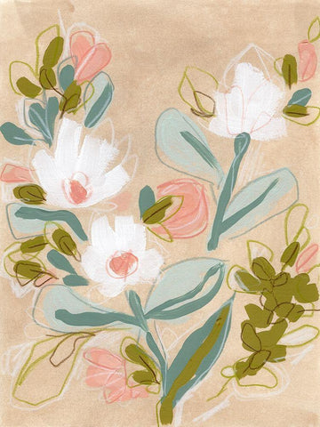 Spring Sketch III White Modern Wood Framed Art Print with Double Matting by Vess, June Erica