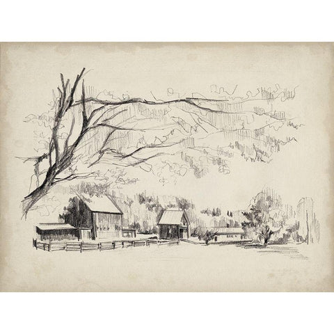 Sketched Barn View I Black Modern Wood Framed Art Print with Double Matting by Parker, Jennifer Paxton