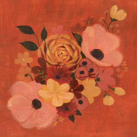 Burnt Orange Bouquet II Gold Ornate Wood Framed Art Print with Double Matting by Popp, Grace