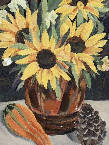 Sunflower Vase II Black Ornate Wood Framed Art Print with Double Matting by Warren, Annie