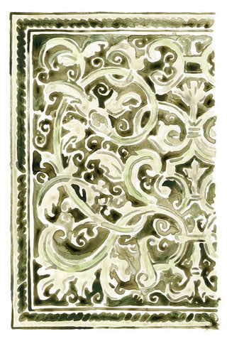 Sage Panel Motif I White Modern Wood Framed Art Print with Double Matting by Vess, June Erica