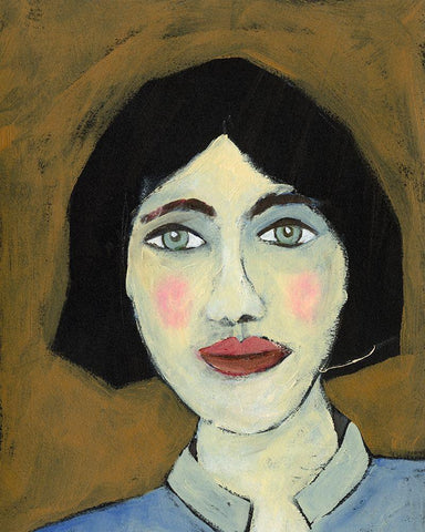 Green Eyed Girl II White Modern Wood Framed Art Print with Double Matting by Moore, Regina