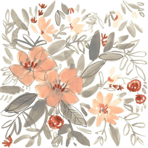 Peach and Rust Blooms I Black Modern Wood Framed Art Print with Double Matting by Goldberger, Jennifer