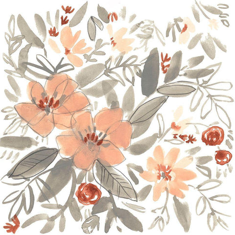 Peach and Rust Blooms I Black Ornate Wood Framed Art Print with Double Matting by Goldberger, Jennifer