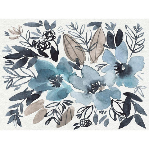 Blue and Paynes Blooms I Black Modern Wood Framed Art Print with Double Matting by Goldberger, Jennifer