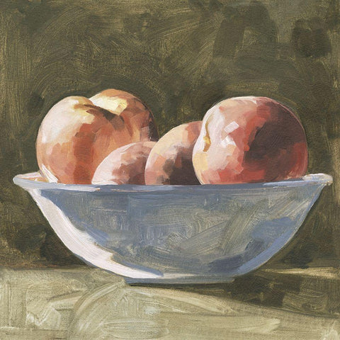 Bowl of Peaches I White Modern Wood Framed Art Print with Double Matting by Caroline, Emma
