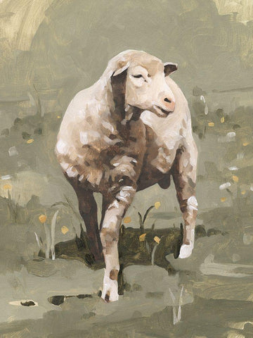 Spring Sheep I Black Ornate Wood Framed Art Print with Double Matting by Caroline, Emma