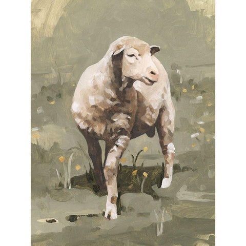 Spring Sheep I Black Modern Wood Framed Art Print by Caroline, Emma