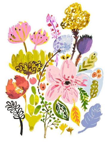 Modern Bouquet Stems I White Modern Wood Framed Art Print with Double Matting by Fields, Karen