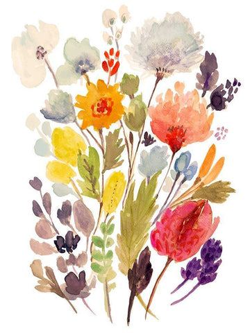 Modern Bouquet Stems II White Modern Wood Framed Art Print with Double Matting by Fields, Karen
