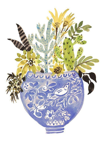 Painted Vase of Flowers I White Modern Wood Framed Art Print with Double Matting by Fields, Karen