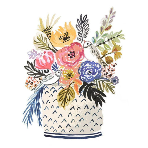 Painted Vase of Flowers II Black Modern Wood Framed Art Print by Fields, Karen