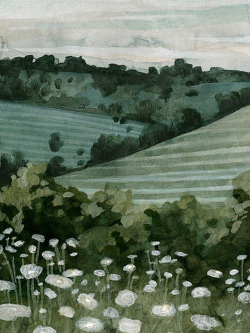 Rolling Pasture I White Modern Wood Framed Art Print with Double Matting by Caroline, Emma