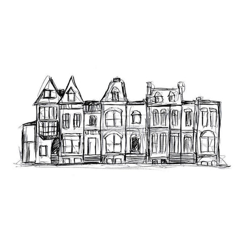 Rowhouses I Black Modern Wood Framed Art Print by Vess, June Erica