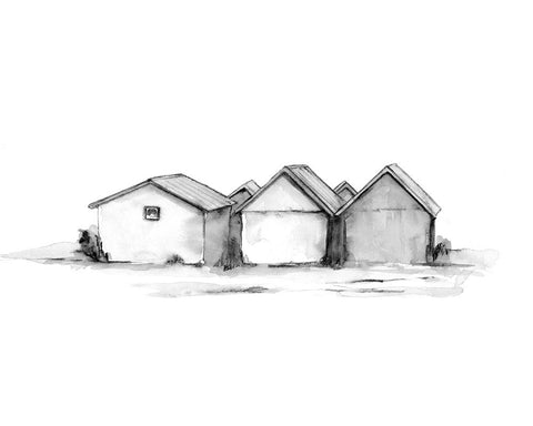 Fishing Huts I Black Modern Wood Framed Art Print by Caroline, Emma