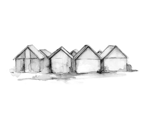 Fishing Huts II White Modern Wood Framed Art Print with Double Matting by Caroline, Emma