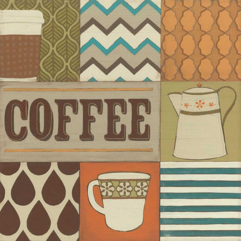Coffee Collage Black Modern Wood Framed Art Print by Vess, June Erica