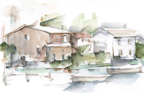 Serene Lakefront I White Modern Wood Framed Art Print with Double Matting by Harper, Ethan