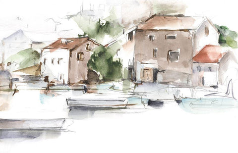 Serene Lakefront II White Modern Wood Framed Art Print with Double Matting by Harper, Ethan