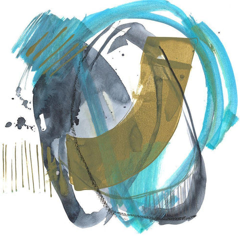 Olive and Blue Gesture II Black Modern Wood Framed Art Print with Double Matting by Goldberger, Jennifer