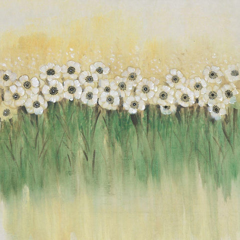 Rows of Flowers I White Modern Wood Framed Art Print with Double Matting by OToole, Tim