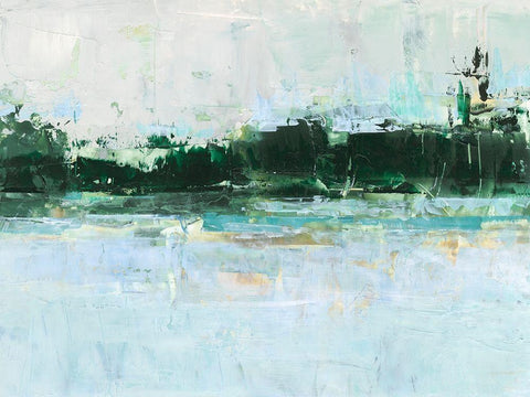 Treelined Waterfront II White Modern Wood Framed Art Print with Double Matting by Harper, Ethan