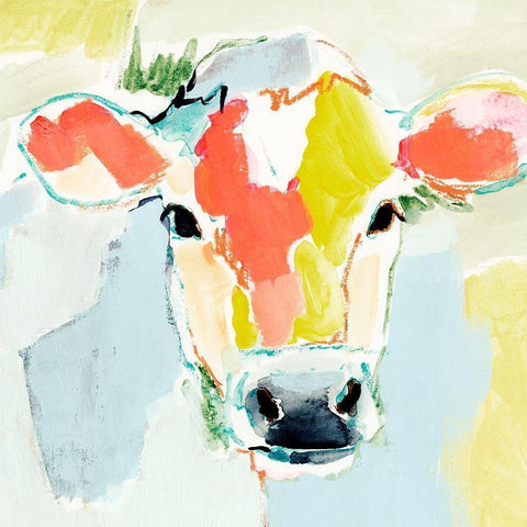Pastel Cow I White Modern Wood Framed Art Print by Barnes, Victoria