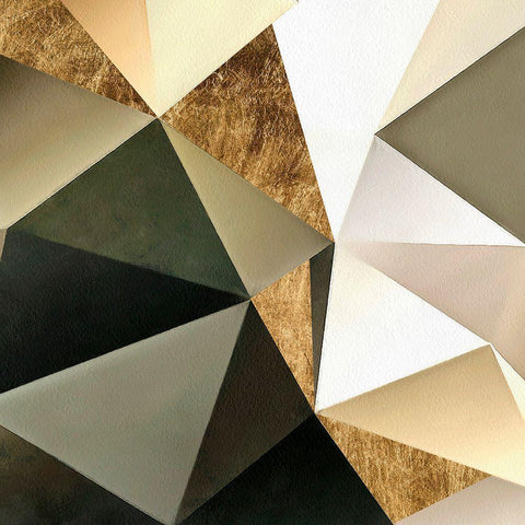 Gold Polygon Wall I Black Modern Wood Framed Art Print with Double Matting by Saunders, Alonzo