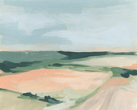 Pastel Plains I White Modern Wood Framed Art Print with Double Matting by Vess, June Erica